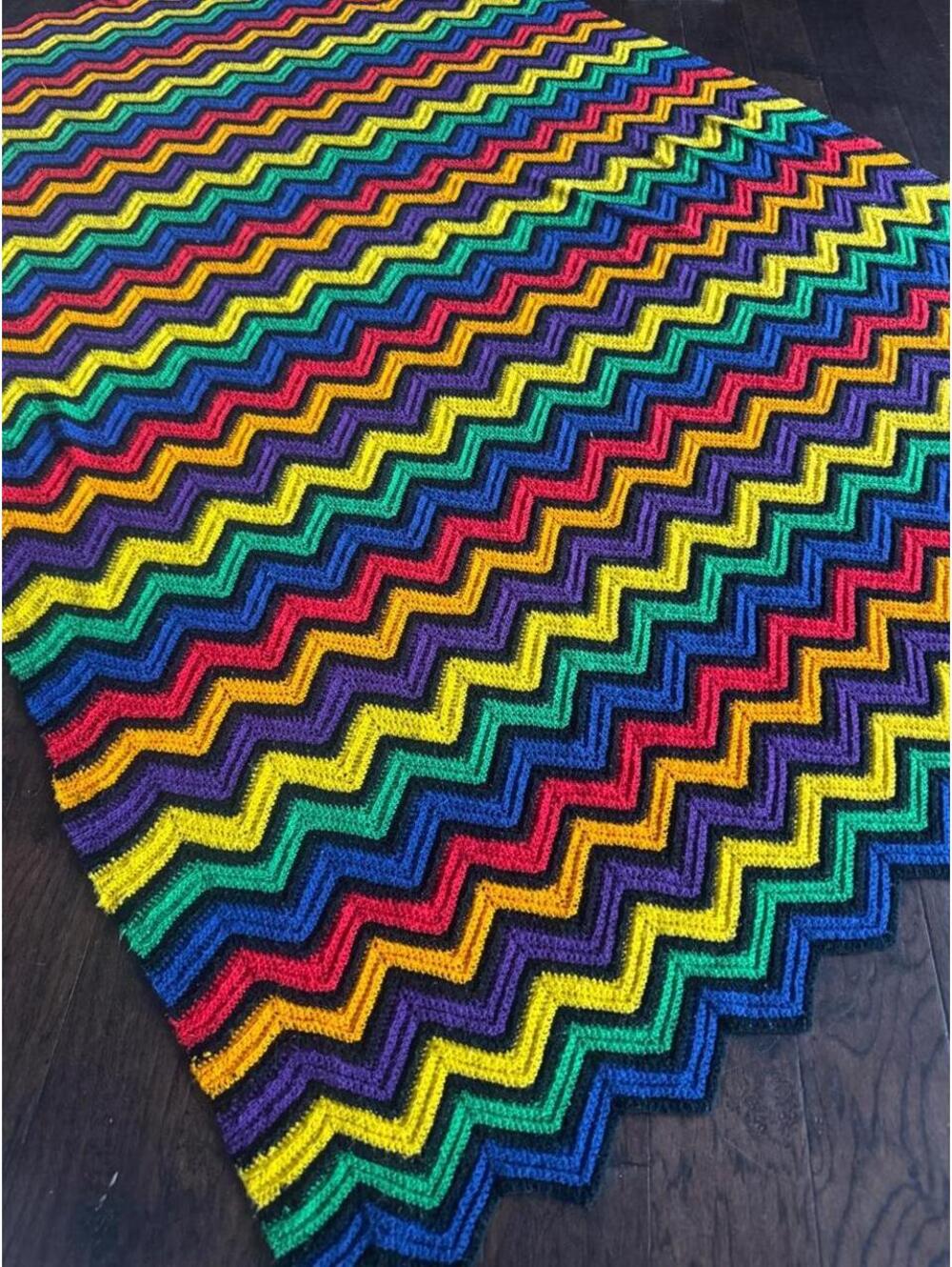 Oversized Handmade Rainbow Chevron Crochet Afghan Blanket 95 x 62